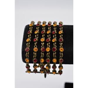 Tommassini Vintage Bracelet Red Orange Rhinestone Crystal Rustic Signed Bin5